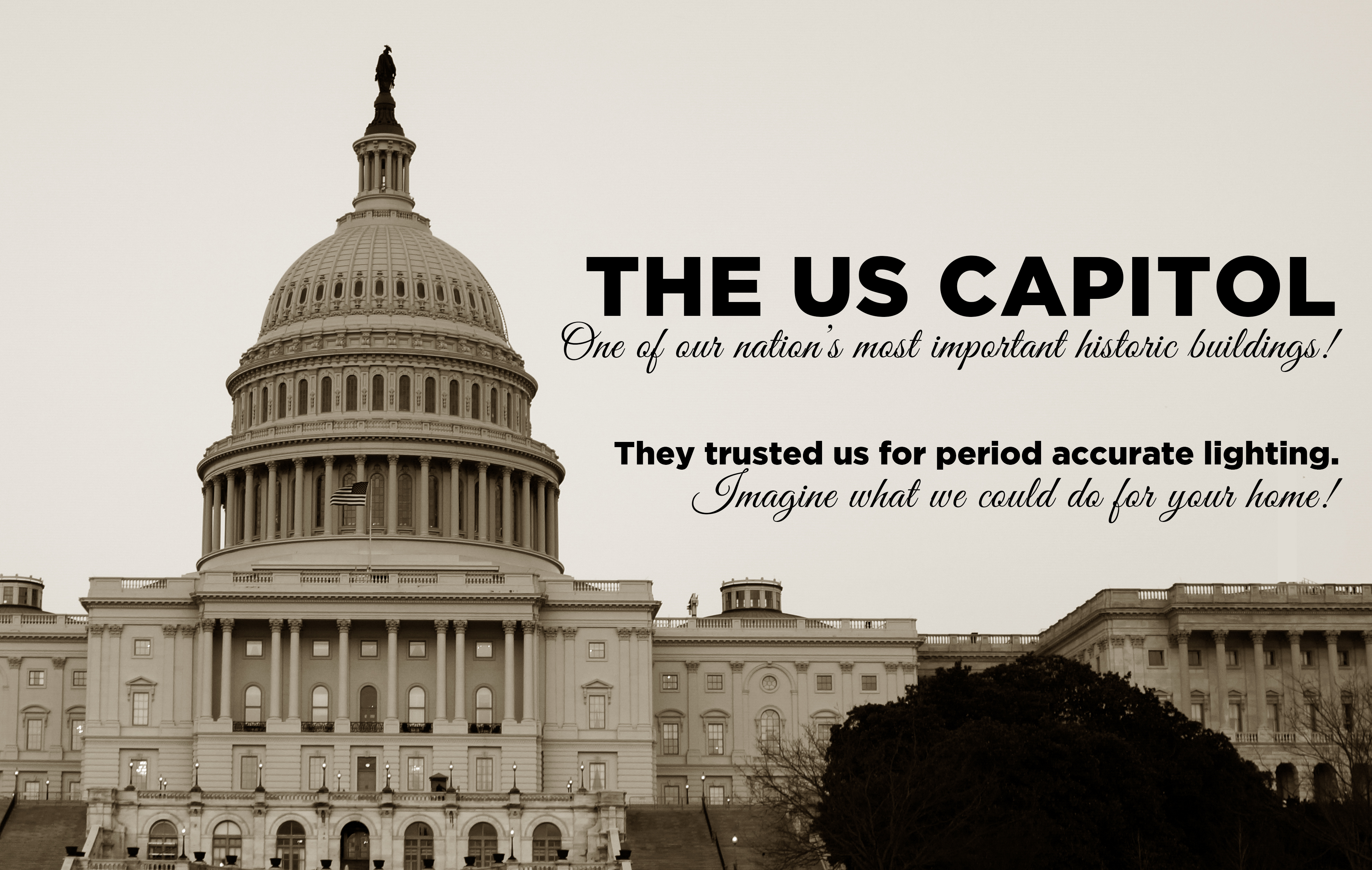 CLC has antique lighting fixtures presently hanging in the The US Capitol in Washington, DC 